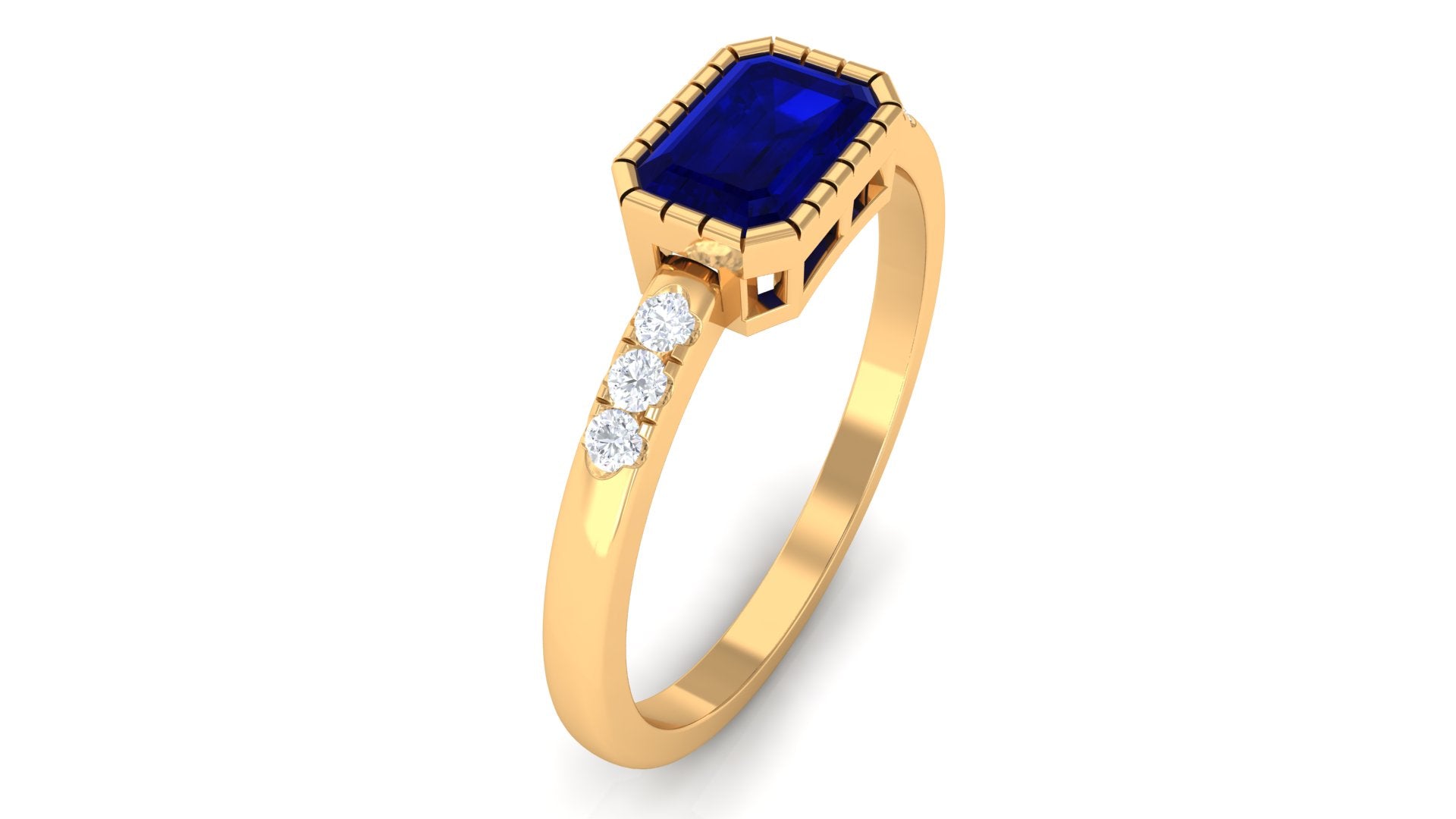 3/4 CT Octagon Cut Blue Sapphire East West Engagement Ring with Diamond Blue Sapphire - ( AAA ) - Quality - Rosec Jewels