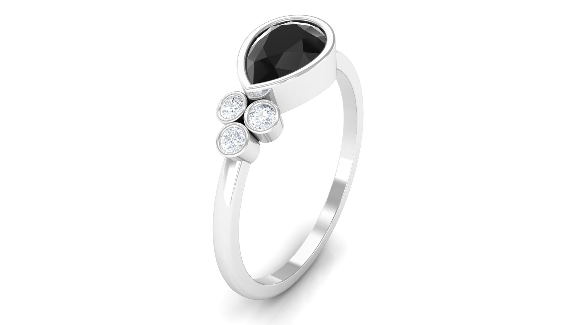 Pear Black Onyx East West Promise Ring with Diamond Trio Black Onyx - ( AAA ) - Quality - Rosec Jewels