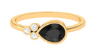 Pear Black Onyx East West Promise Ring with Diamond Trio Black Onyx - ( AAA ) - Quality - Rosec Jewels