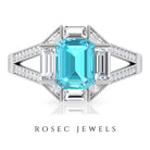 2.5 CT Octagon Swiss Blue Topaz Art Deco Engagement Ring with Moissanite Swiss Blue Topaz - ( AAA ) - Quality - Rosec Jewels