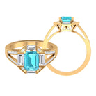 2.5 CT Octagon Swiss Blue Topaz Art Deco Engagement Ring with Moissanite Swiss Blue Topaz - ( AAA ) - Quality - Rosec Jewels