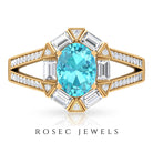 1.75 CT Oval Swiss Blue Topaz Art Deco Engagement Ring with Moissanite Swiss Blue Topaz - ( AAA ) - Quality - Rosec Jewels