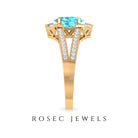 1.75 CT Oval Swiss Blue Topaz Art Deco Engagement Ring with Moissanite Swiss Blue Topaz - ( AAA ) - Quality - Rosec Jewels