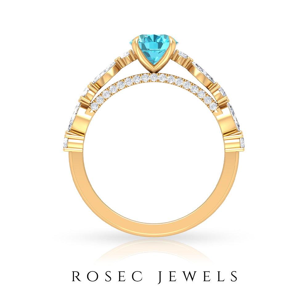 2 CT Oval Cut Swiss Blue Topaz Solitaire Engagement Ring with Moissanite Swiss Blue Topaz - ( AAA ) - Quality - Rosec Jewels