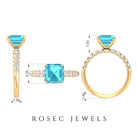 Asscher Cut Swiss Blue Topaz and Diamond Side Stones Ring Swiss Blue Topaz - ( AAA ) - Quality - Rosec Jewels