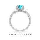 3 CT Cushion Cut Swiss Blue Topaz Vintage Engagement Ring with Side Stones Swiss Blue Topaz - ( AAA ) - Quality - Rosec Jewels