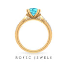 3 CT Cushion Cut Swiss Blue Topaz Vintage Engagement Ring with Side Stones Swiss Blue Topaz - ( AAA ) - Quality - Rosec Jewels