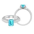 2.25 CT Emerald Cut Swiss Blue Topaz Solitaire Ring with Diamond Side Stones Swiss Blue Topaz - ( AAA ) - Quality - Rosec Jewels