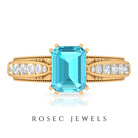 2.25 CT Emerald Cut Swiss Blue Topaz Solitaire Ring with Diamond Side Stones Swiss Blue Topaz - ( AAA ) - Quality - Rosec Jewels