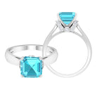 3.25 CT Asscher Cut Swiss Blue Topaz Solitaire Ring with Collar Diamond Swiss Blue Topaz - ( AAA ) - Quality - Rosec Jewels