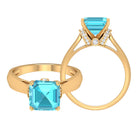 3.25 CT Asscher Cut Swiss Blue Topaz Solitaire Ring with Collar Diamond Swiss Blue Topaz - ( AAA ) - Quality - Rosec Jewels