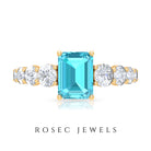 Octagon Cut Swiss Blue Topaz and Moissanite Side Stone Engagement Ring Swiss Blue Topaz - ( AAA ) - Quality - Rosec Jewels