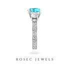 8 MM Three Stone Cushion Cut Swiss Blue Topaz Solitaire with Moissanite Engagement Ring Swiss Blue Topaz - ( AAA ) - Quality - Rosec Jewels