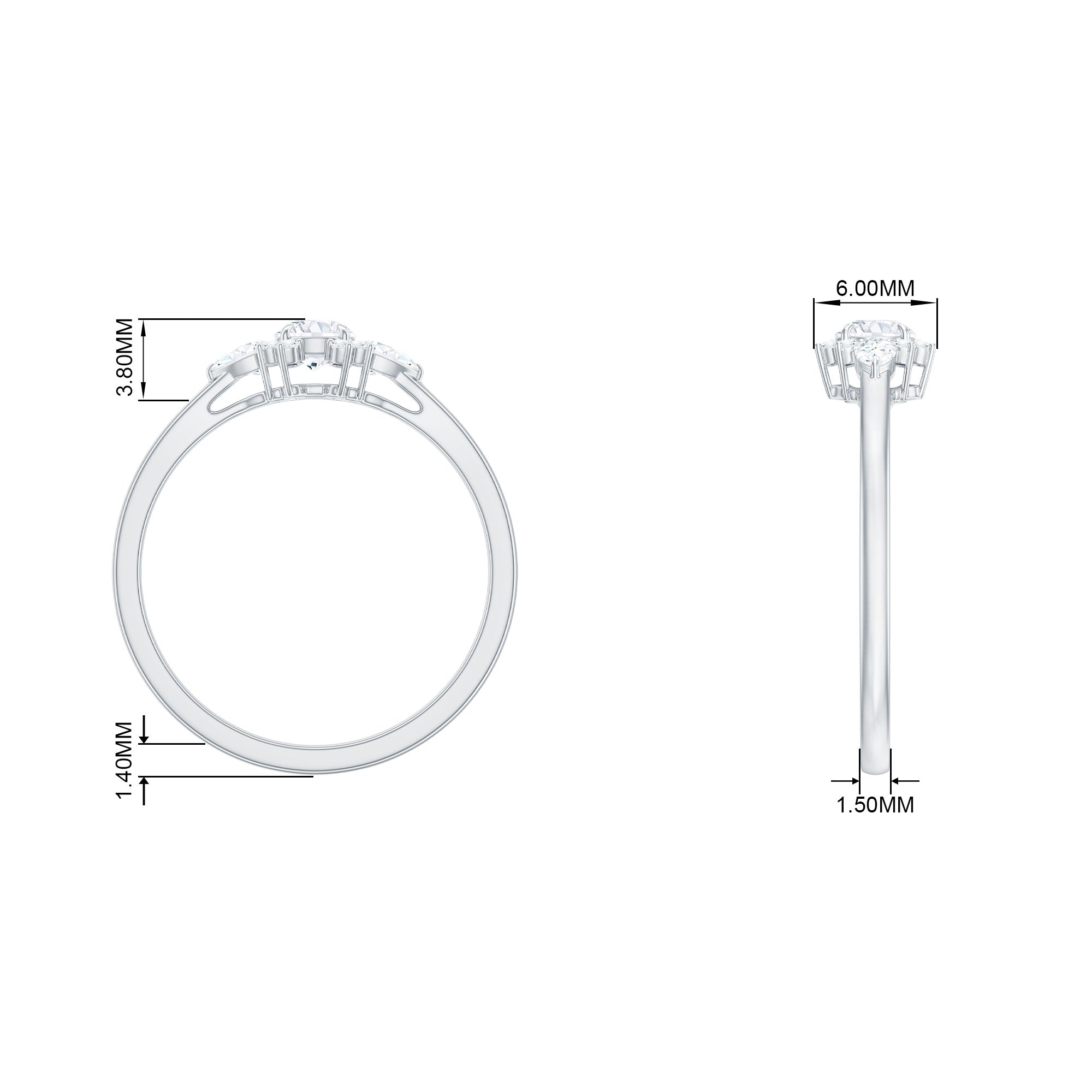 1/2 CT Real Diamond Promise Ring with Accent Diamond - ( HI-SI ) - Color and Clarity - Rosec Jewels