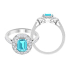 6X8 MM Emerald Cut Swiss Blue Topaz Solitaire with Diamond Vintage Ring Swiss Blue Topaz - ( AAA ) - Quality - Rosec Jewels