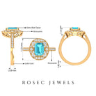 6X8 MM Emerald Cut Swiss Blue Topaz Solitaire with Diamond Vintage Ring Swiss Blue Topaz - ( AAA ) - Quality - Rosec Jewels