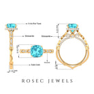 3.25 CT Cushion Cut Swiss Blue Topaz Solitaire and Moissanite Side Stone Ring Swiss Blue Topaz - ( AAA ) - Quality - Rosec Jewels