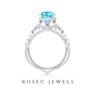 3.25 CT Cushion Cut Swiss Blue Topaz Solitaire and Moissanite Side Stone Ring Swiss Blue Topaz - ( AAA ) - Quality - Rosec Jewels