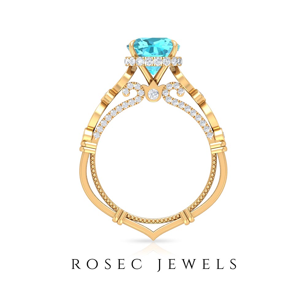 3.25 CT Cushion Cut Swiss Blue Topaz Solitaire and Moissanite Side Stone Ring Swiss Blue Topaz - ( AAA ) - Quality - Rosec Jewels