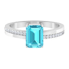 2.25 CT Two Tone Swiss Blue Topaz Solitaire with Diamond Side Stone Ring Swiss Blue Topaz - ( AAA ) - Quality - Rosec Jewels