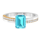 2.25 CT Two Tone Swiss Blue Topaz Solitaire with Diamond Side Stone Ring Swiss Blue Topaz - ( AAA ) - Quality - Rosec Jewels