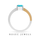 2.25 CT Two Tone Swiss Blue Topaz Solitaire with Diamond Side Stone Ring Swiss Blue Topaz - ( AAA ) - Quality - Rosec Jewels