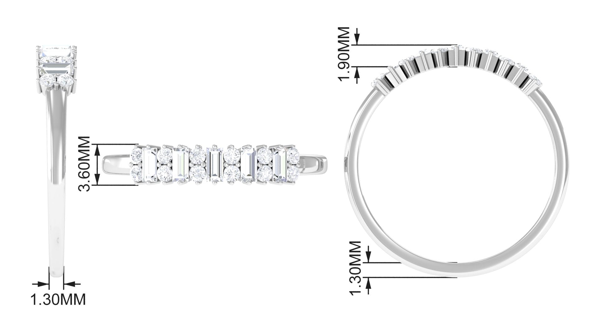 3/4 CT Baguette and Round Cut Diamond Minimal Ring Diamond - ( HI-SI ) - Color and Clarity - Rosec Jewels