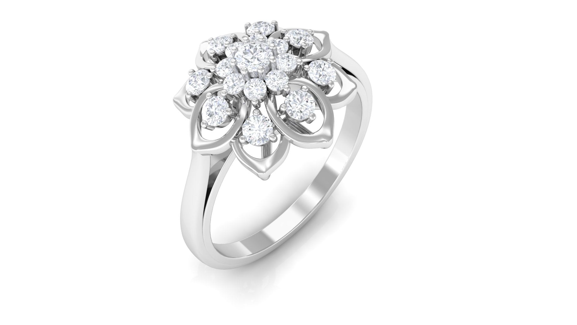 Natural Diamond Flower Cocktail Ring Diamond - ( HI-SI ) - Color and Clarity - Rosec Jewels