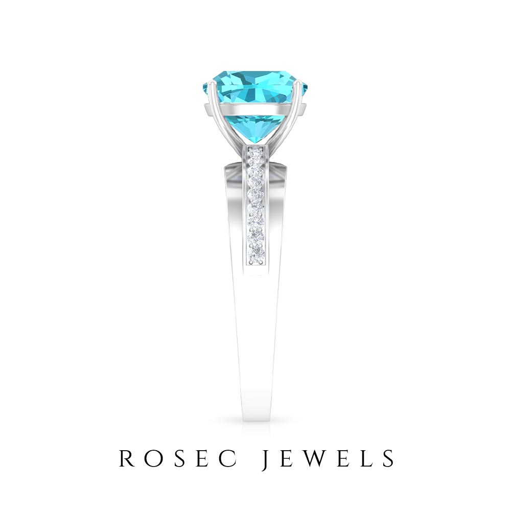 2.5 CT Cushion Cut Swiss Blue Topaz Solitaire with Diamond Two Tone Ring Swiss Blue Topaz - ( AAA ) - Quality - Rosec Jewels