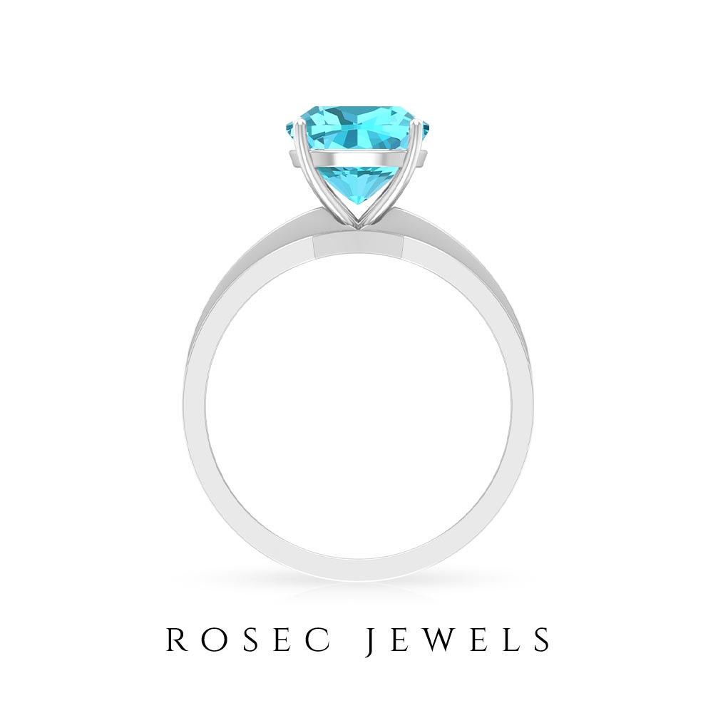 2.5 CT Cushion Cut Swiss Blue Topaz Solitaire with Diamond Two Tone Ring Swiss Blue Topaz - ( AAA ) - Quality - Rosec Jewels