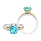 2.5 CT Cushion Cut Swiss Blue Topaz Solitaire with Diamond Two Tone Ring Swiss Blue Topaz - ( AAA ) - Quality - Rosec Jewels