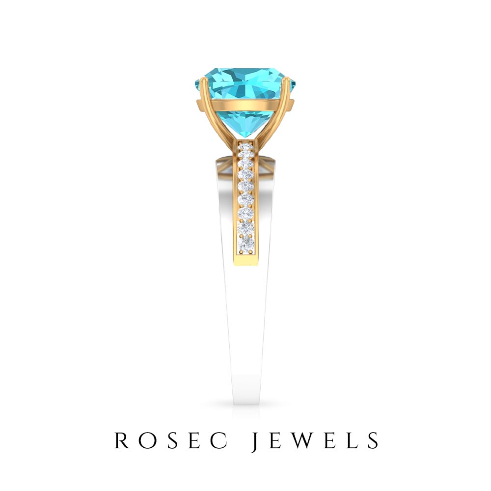 2.5 CT Cushion Cut Swiss Blue Topaz Solitaire with Diamond Two Tone Ring Swiss Blue Topaz - ( AAA ) - Quality - Rosec Jewels