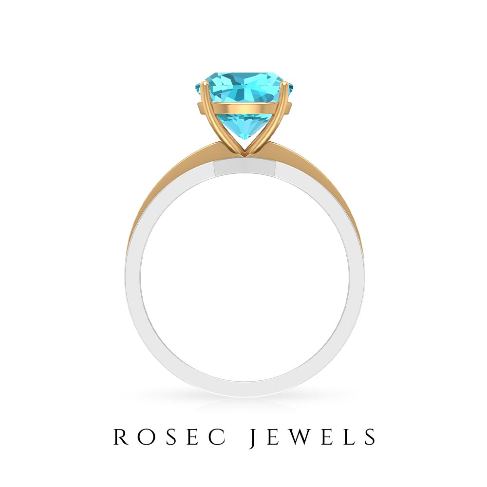 2.5 CT Cushion Cut Swiss Blue Topaz Solitaire with Diamond Two Tone Ring Swiss Blue Topaz - ( AAA ) - Quality - Rosec Jewels