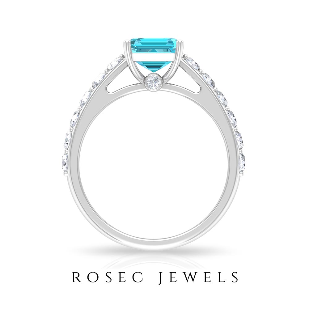 3 CT Swiss Blue Topaz Solitaire with Moissanite Side Stone Ring Swiss Blue Topaz - ( AAA ) - Quality - Rosec Jewels