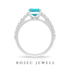 3 CT Swiss Blue Topaz Solitaire with Moissanite Side Stone Ring Swiss Blue Topaz - ( AAA ) - Quality - Rosec Jewels