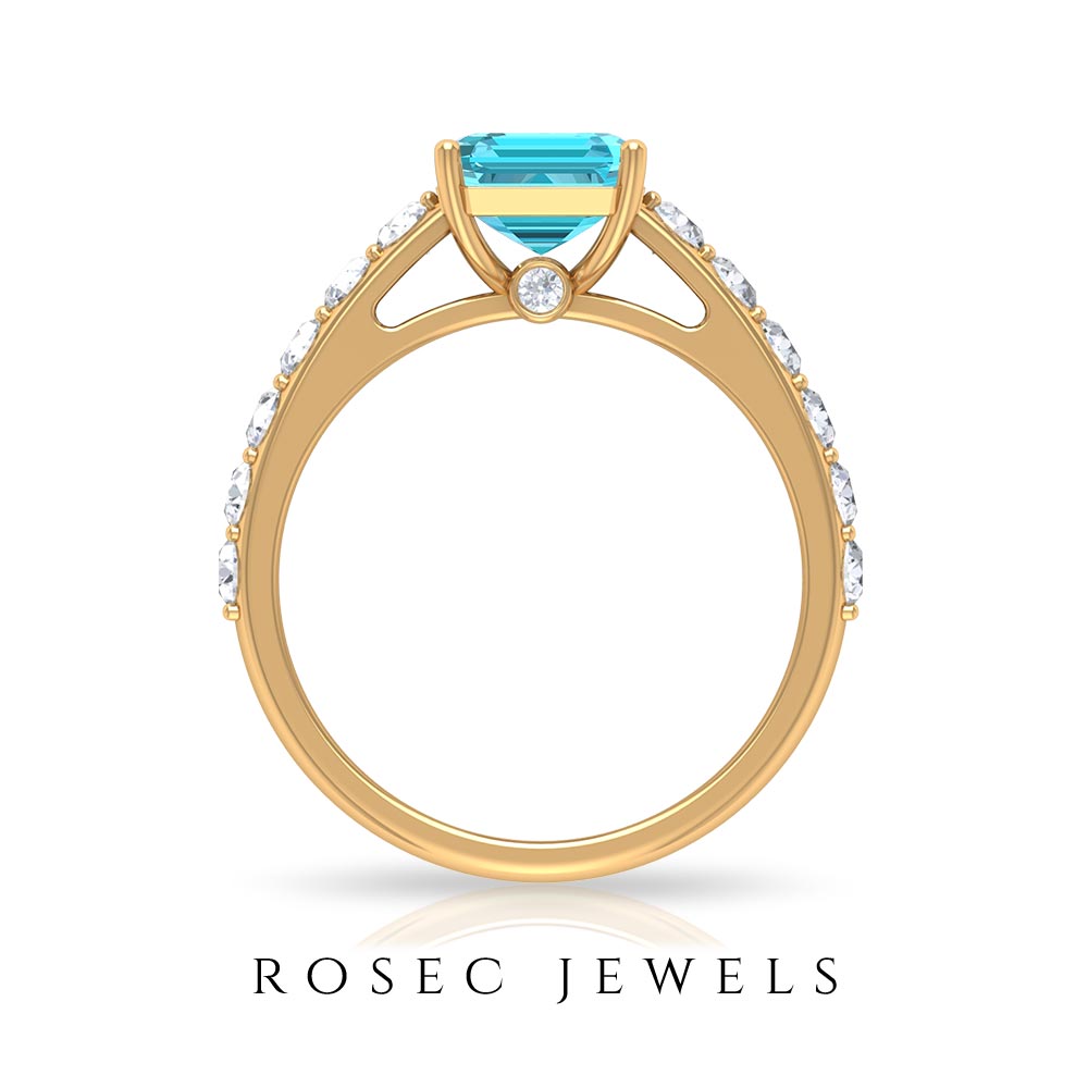 3 CT Swiss Blue Topaz Solitaire with Moissanite Side Stone Ring Swiss Blue Topaz - ( AAA ) - Quality - Rosec Jewels