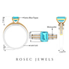 6X8 MM Emerald Cut Swiss Blue Topaz Solitaire with Diamond Two Tone Ring Swiss Blue Topaz - ( AAA ) - Quality - Rosec Jewels