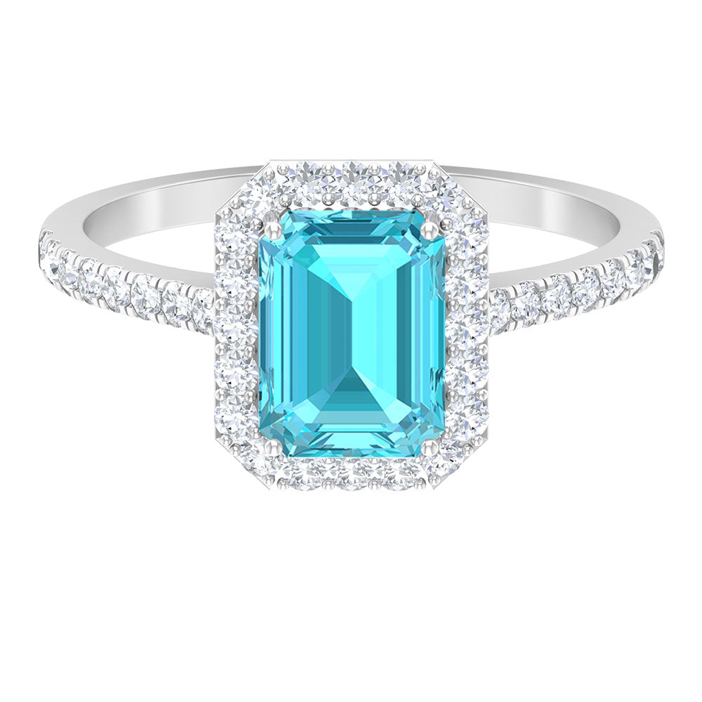 Stunning Swiss Blue Topaz and Diamond Engagement Ring Swiss Blue Topaz - ( AAA ) - Quality - Rosec Jewels