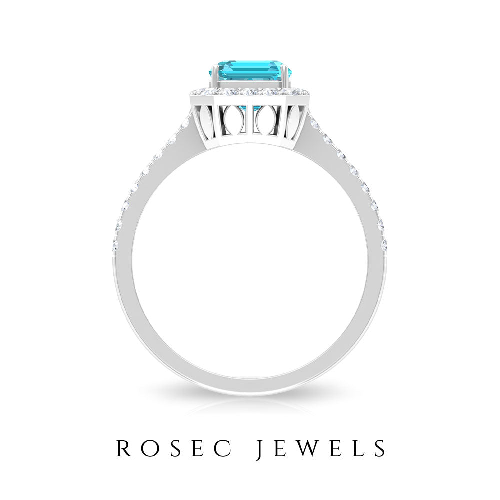 Stunning Swiss Blue Topaz and Diamond Engagement Ring Swiss Blue Topaz - ( AAA ) - Quality - Rosec Jewels