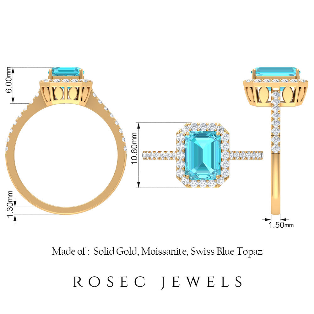 Stunning Swiss Blue Topaz and Diamond Engagement Ring Swiss Blue Topaz - ( AAA ) - Quality - Rosec Jewels