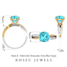 1.50 CT Two Tone Cushion Cut Swiss Blue Topaz Solitaire with Diamond Split Shank Ring Swiss Blue Topaz - ( AAA ) - Quality - Rosec Jewels