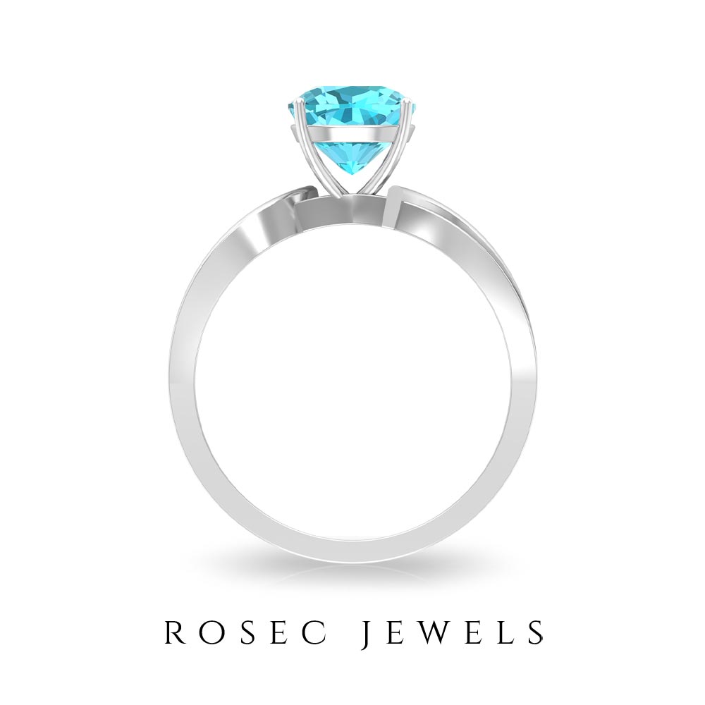 1.50 CT Two Tone Cushion Cut Swiss Blue Topaz Solitaire with Diamond Split Shank Ring Swiss Blue Topaz - ( AAA ) - Quality - Rosec Jewels