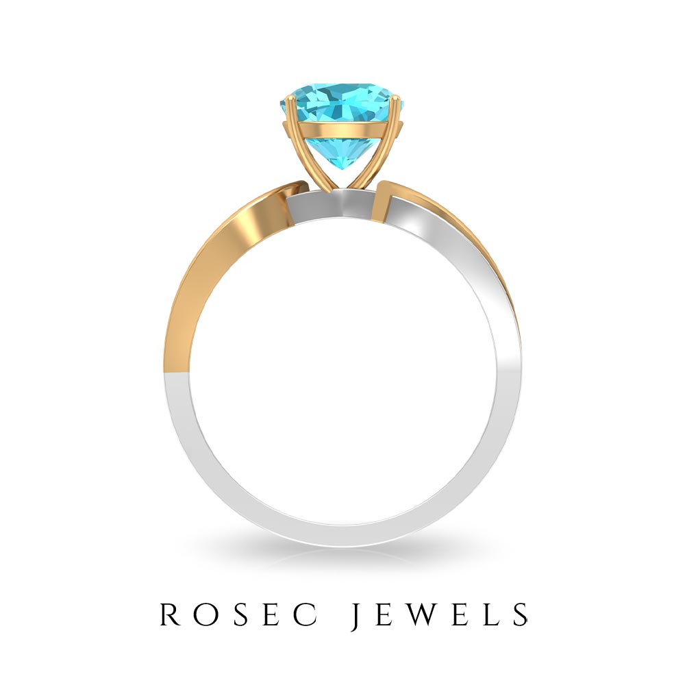 1.50 CT Two Tone Cushion Cut Swiss Blue Topaz Solitaire with Diamond Split Shank Ring Swiss Blue Topaz - ( AAA ) - Quality - Rosec Jewels