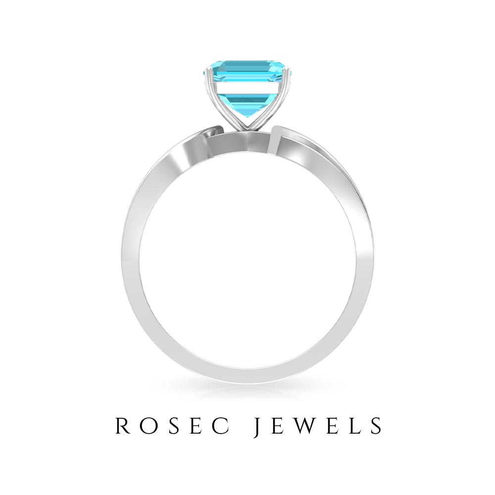 2.25 CT Two Tone Asscher Cut Swiss Blue Topaz Solitaire with Diamond Side Stone Ring Swiss Blue Topaz - ( AAA ) - Quality - Rosec Jewels