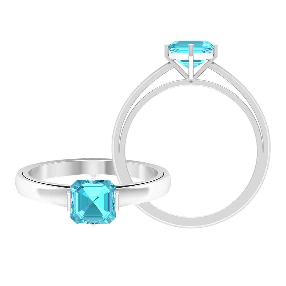 1.25 CT Asscher Cut Swiss Blue Topaz Solitaire Ring in Two Tone Gold Swiss Blue Topaz - ( AAA ) - Quality - Rosec Jewels