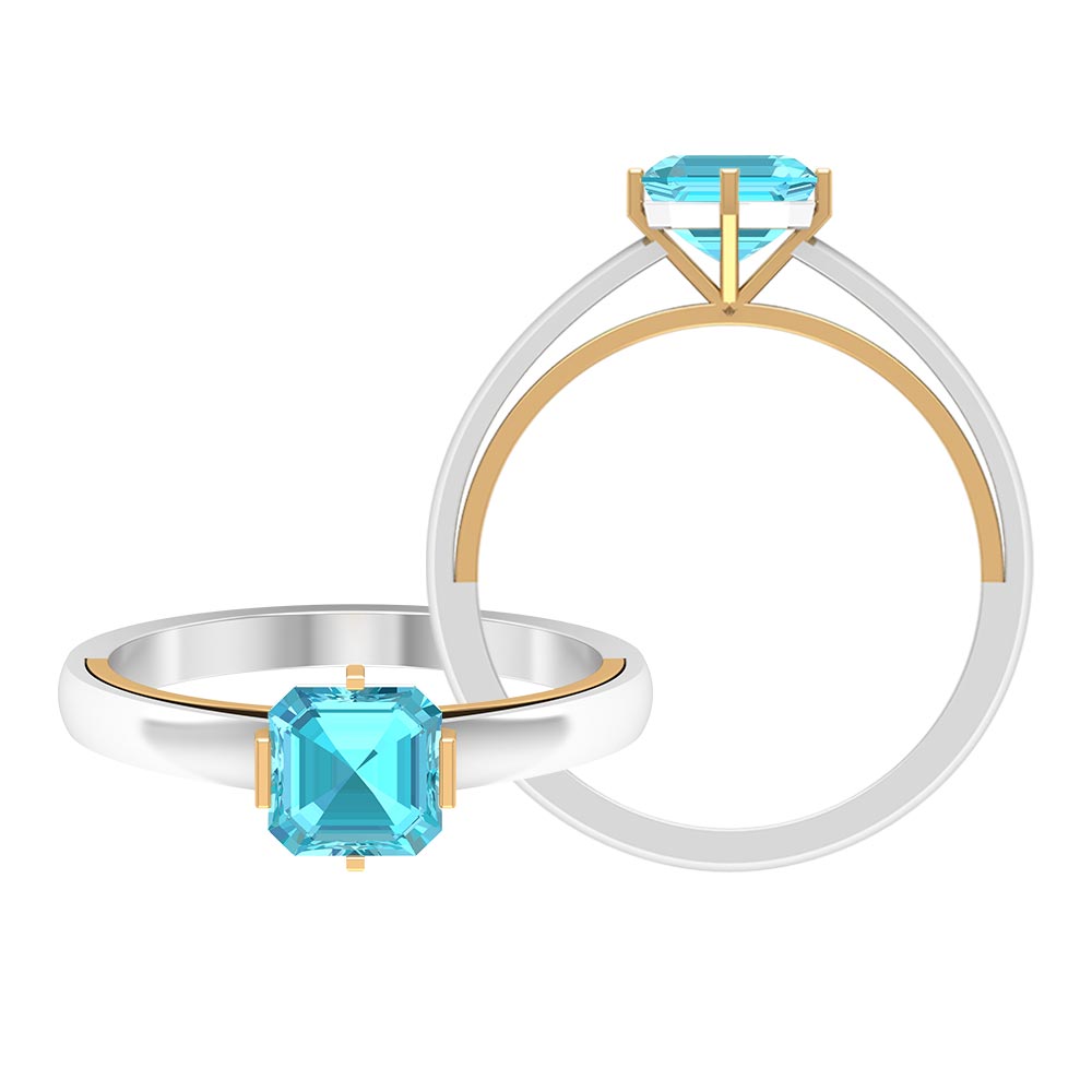 1.25 CT Asscher Cut Swiss Blue Topaz Solitaire Ring in Two Tone Gold Swiss Blue Topaz - ( AAA ) - Quality - Rosec Jewels