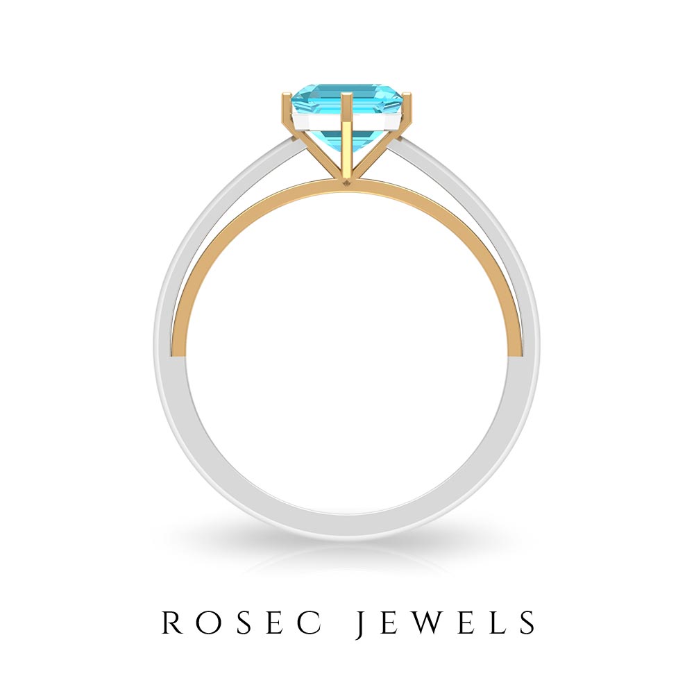 1.25 CT Asscher Cut Swiss Blue Topaz Solitaire Ring in Two Tone Gold Swiss Blue Topaz - ( AAA ) - Quality - Rosec Jewels