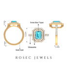 6X8 MM Octagon Cut Swiss Blue Topaz Solitaire with Moissanite Double Halo Ring Swiss Blue Topaz - ( AAA ) - Quality - Rosec Jewels