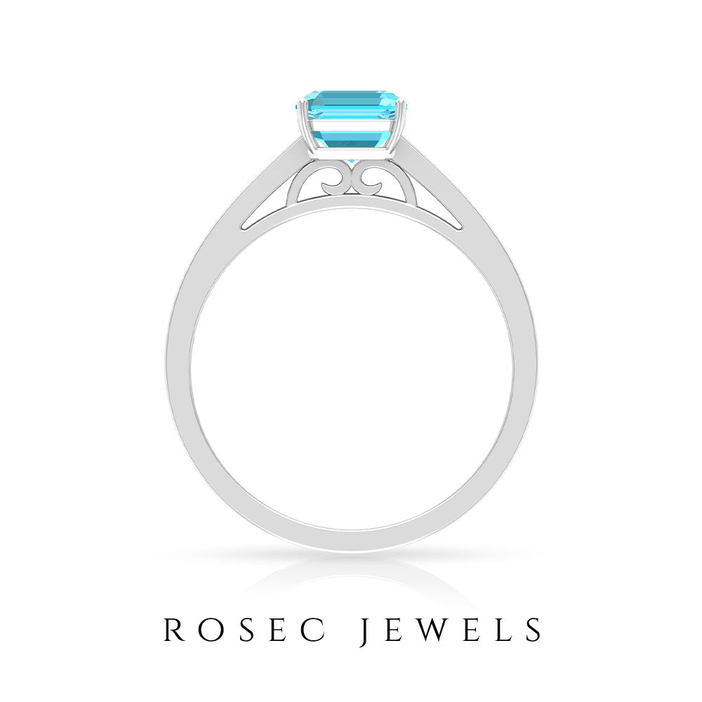 1.75 CT Swiss Blue Topaz Solitaire Ring with Diamond Side Stones Swiss Blue Topaz - ( AAA ) - Quality - Rosec Jewels