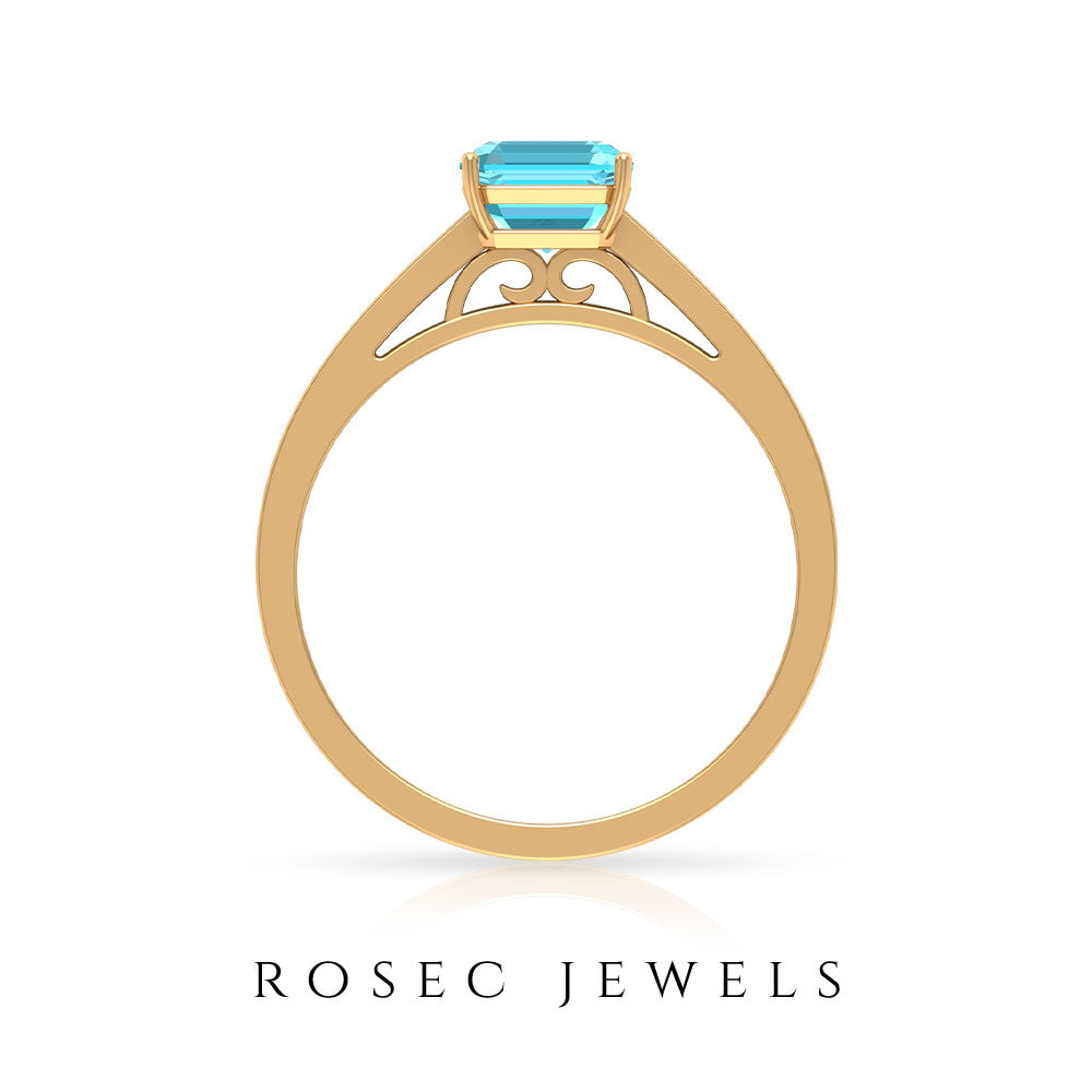 1.75 CT Swiss Blue Topaz Solitaire Ring with Diamond Side Stones Swiss Blue Topaz - ( AAA ) - Quality - Rosec Jewels